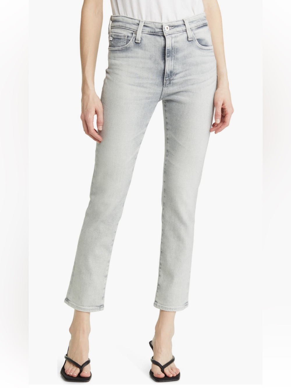 🩶 AG Mari Crop Adriano Goldschmied Light Grey Cropped Straight Leg Jeans